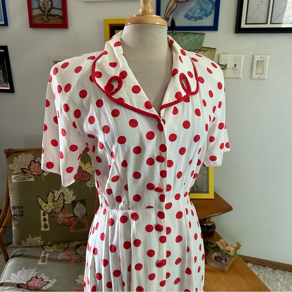 SOLD SOLD Vintage 1950s Style Dress White Red Polka Dot M L Pinup Rockabilly 50s - Picture 5 of 8